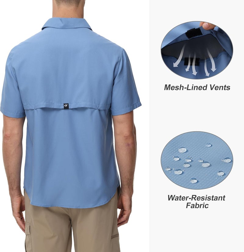 Satankud Men's Short Sleeve Lightweight Fishing Shirt UPF 50+ Sun Protection Hiking Travel Work Button Down Shirt Zip Pocket - Image 3